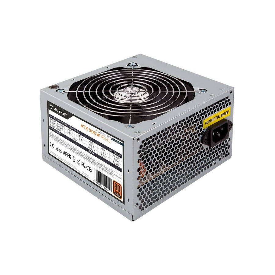Fuente de alimentación unykach atx 52500 500w 80+ bronze apfc activo ventilador 120mm ultra silencioso