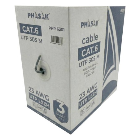 Bobina de cable rj45 utp phasak phr 6301 cat.6 305m gris