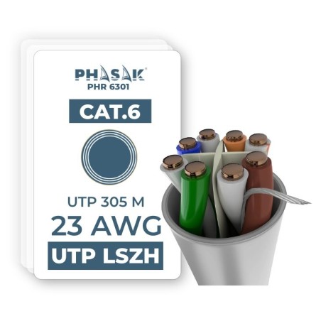 Bobina de cable rj45 utp phasak phr 6301 cat.6 305m gris