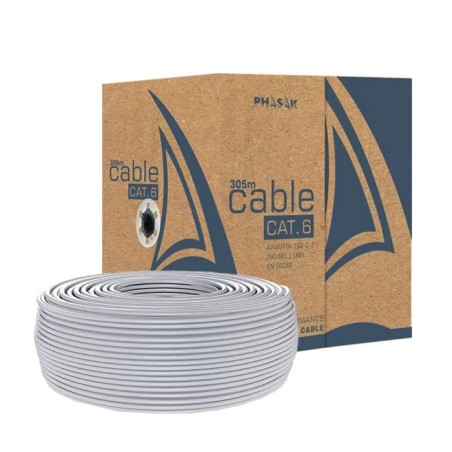 Bobina de cable rj45 utp phasak phr 6301 cat.6 305m gris