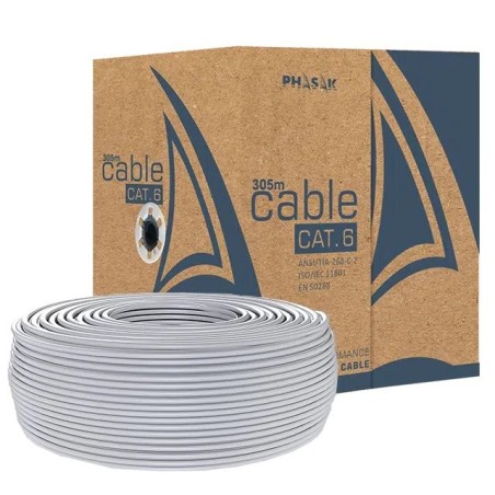 Bobina de cable rj45 utp phasak phr 6301 cat.6 305m gris