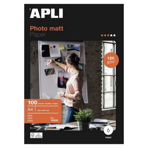 Papel fotográfico apli matt 12626 din a4 120g 100 hojas mate