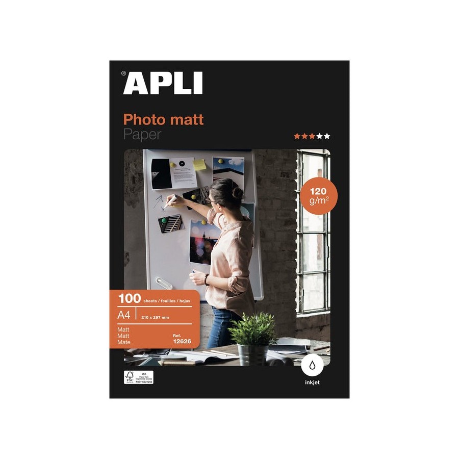 Papel fotográfico apli matt 12626 din a4 120g 100 hojas mate