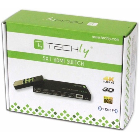 Techly hdmi switch 4k, uhd, 3d, 5 entradas hdmi, control remoto