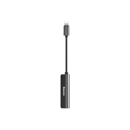 Baseus l52 adaptador lightning a mini jack 3.5mm + 2x lightning (black)
