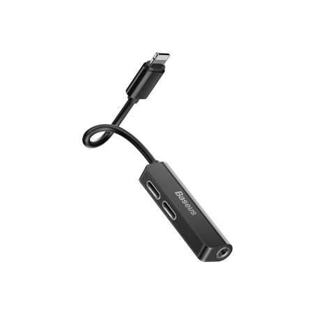 Baseus l52 adaptador lightning a mini jack 3.5mm + 2x lightning (black)