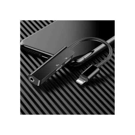 Baseus l52 adaptador lightning a mini jack 3.5mm + 2x lightning (black)