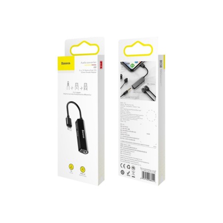 Baseus l52 adaptador lightning a mini jack 3.5mm + 2x lightning (black)