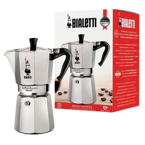 Bialetti moka express cafetera italiana aluminio, negro