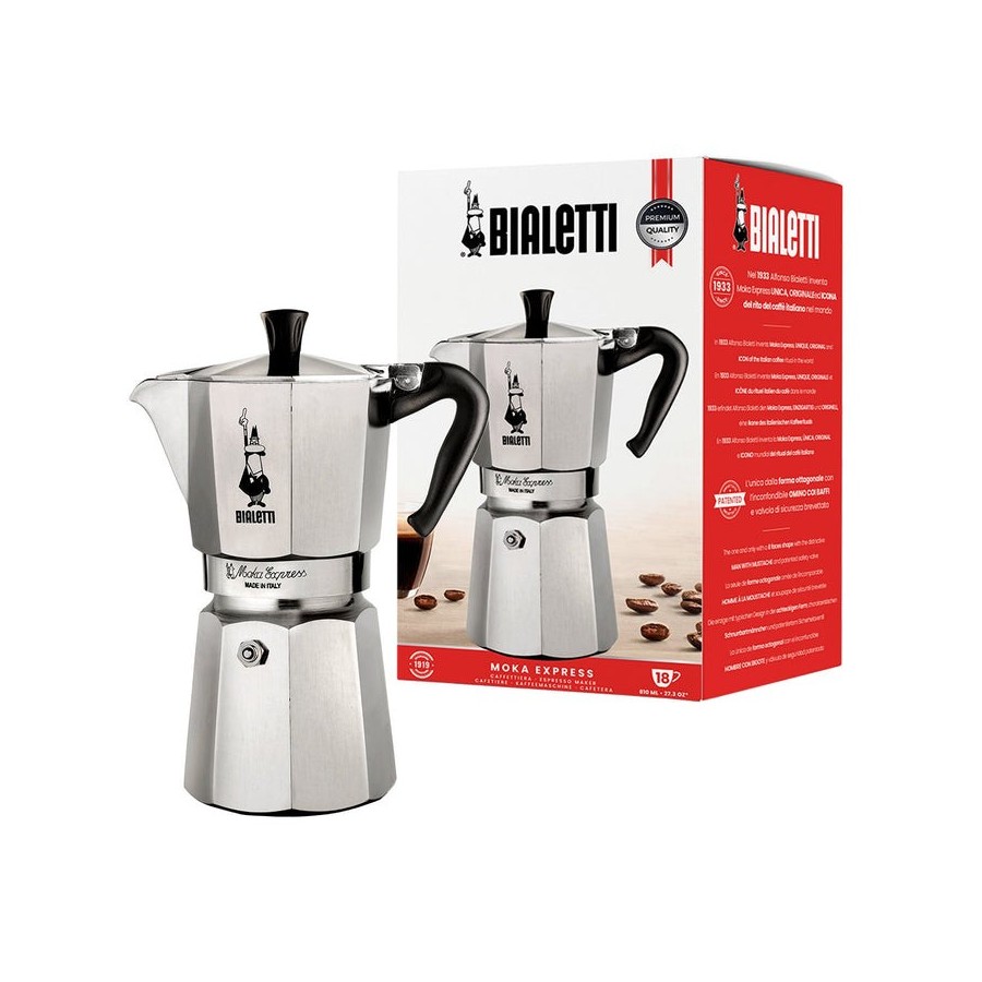 Bialetti moka express cafetera italiana aluminio, negro