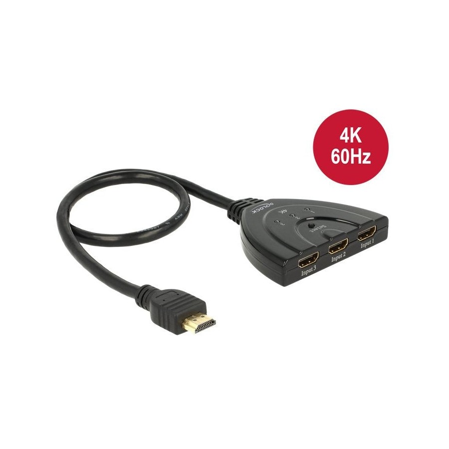 Delock switch hdmi 3 entradas - 1 salida 4k 0.50m