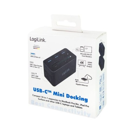 Logilink docking usb 3.2 (g1) hdmi, 10 puertos, pd4, negro