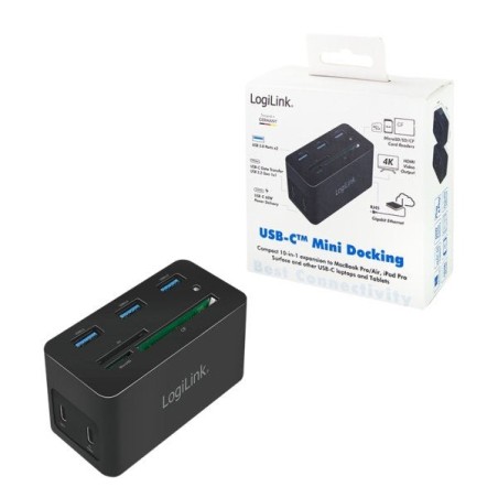 Logilink docking usb 3.2 (g1) hdmi, 10 puertos, pd4, negro
