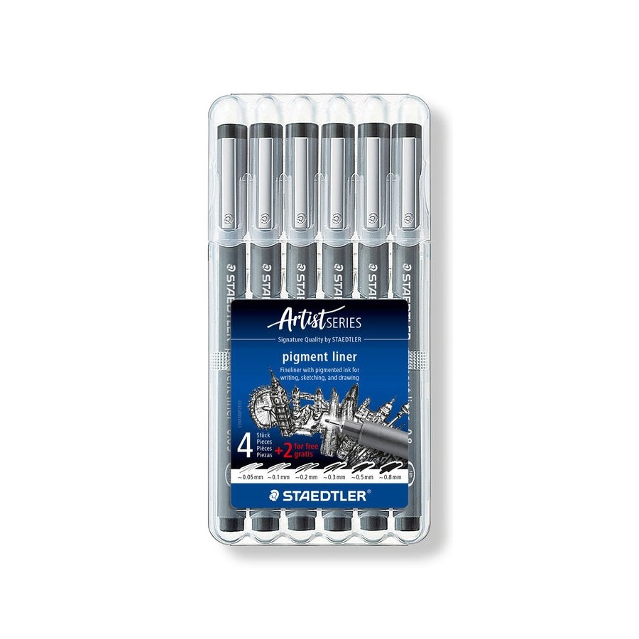 Staedtler rotuladores pigment liner 308 estuche de 6 anchos de línea surtidos negro
