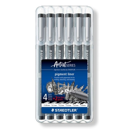 Staedtler rotuladores pigment liner 308 estuche de 6 anchos de línea surtidos negro