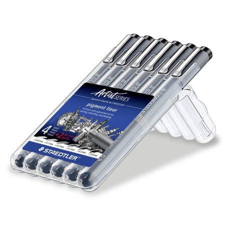 Staedtler rotuladores pigment liner 308 estuche de 6 anchos de línea surtidos negro
