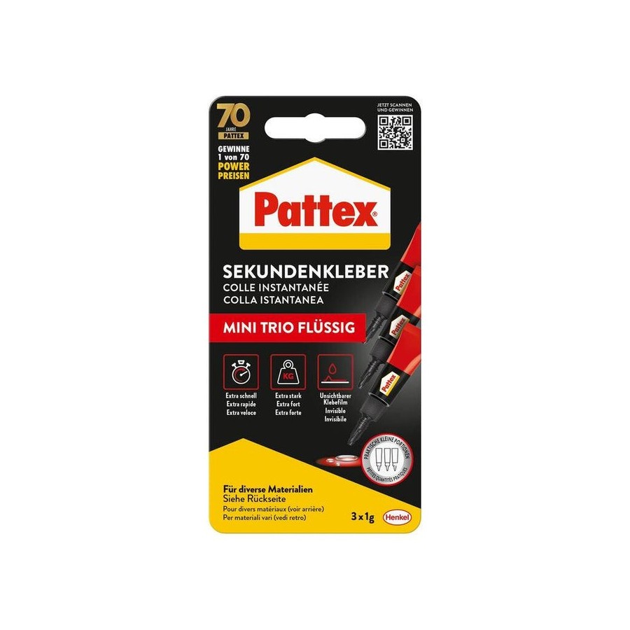 Pattex sekundenkleber mini trio, 3x1g