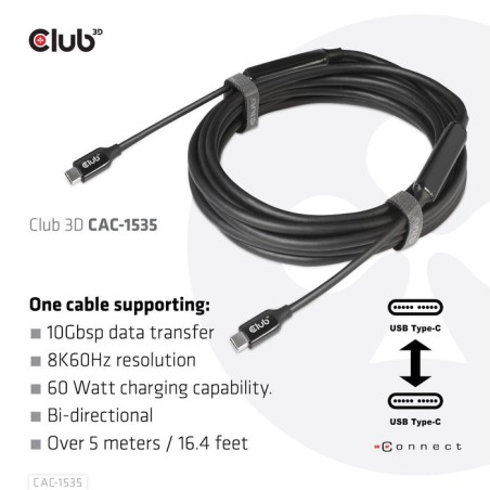 Cable de conexión club3d usb 3.2 tipo c  tipo c activo 5m m/m retail