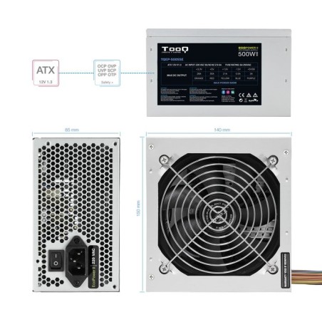 Tooq ecopower ii fuente de alimentacion 500w atx 1.3 12v - pfc activo - ventilador silencioso 120mm
