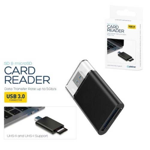 Lector de tarjetas externo platinet microsd/tf uhs-ii usb 3.0 2 ranuras