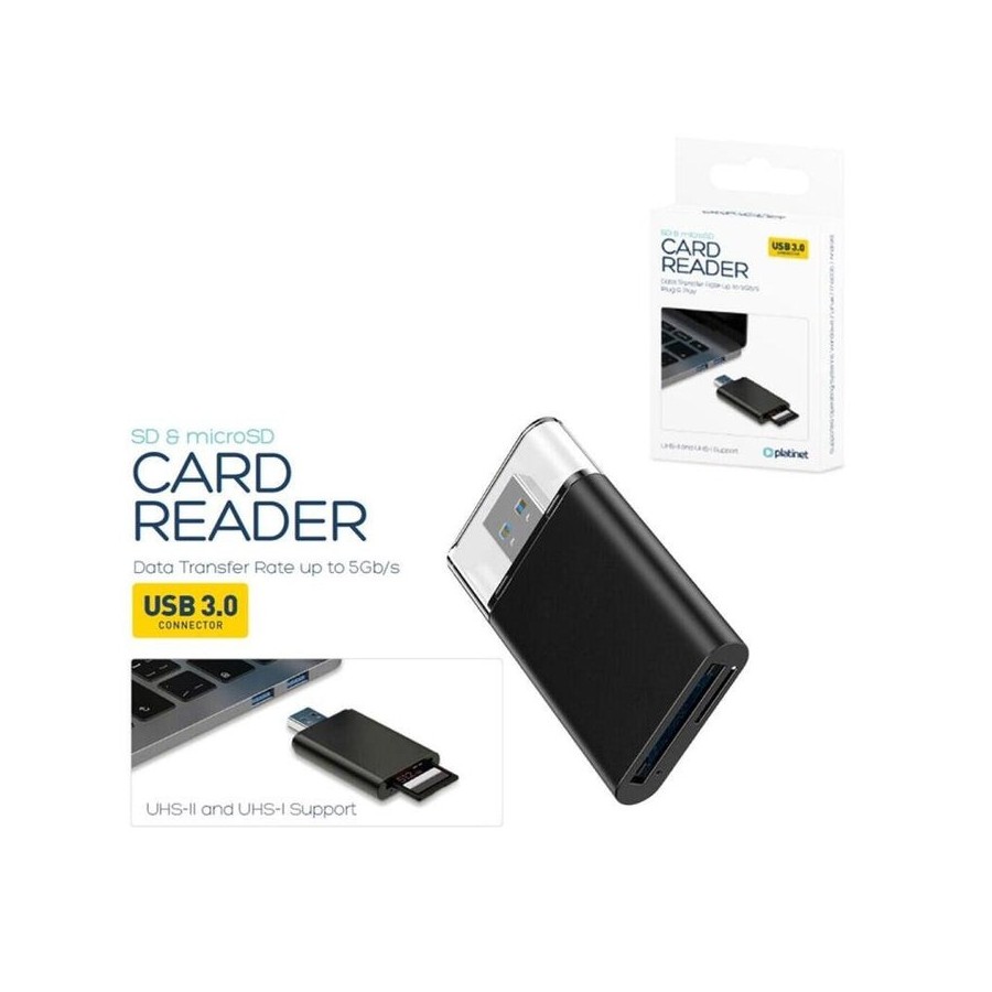 Lector de tarjetas externo platinet microsd/tf uhs-ii usb 3.0 2 ranuras