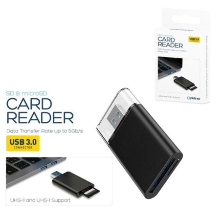 Lector de tarjetas externo platinet microsd/tf uhs-ii usb 3.0 2 ranuras
