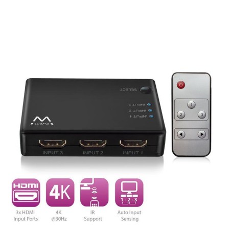 Ewent ew1282 switch hdmi 4k 3x1con mando distancia