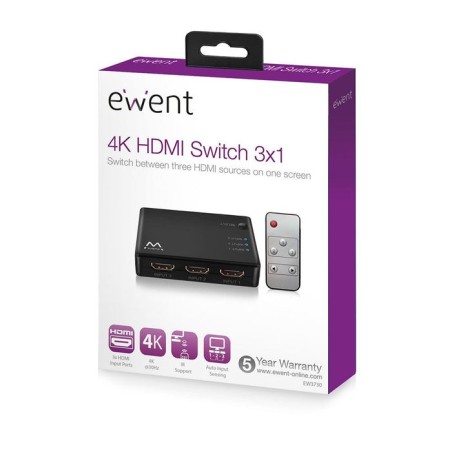 Ewent ew1282 switch hdmi 4k 3x1con mando distancia