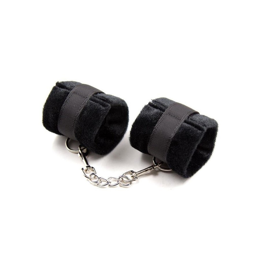Esposas de tela con velcro para muñecas con pelo largo negro