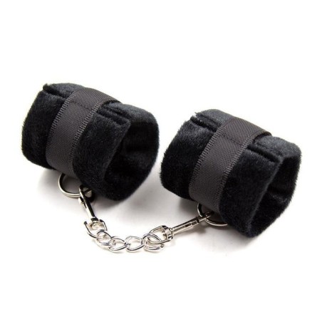 Esposas de tela con velcro para muñecas con pelo largo negro