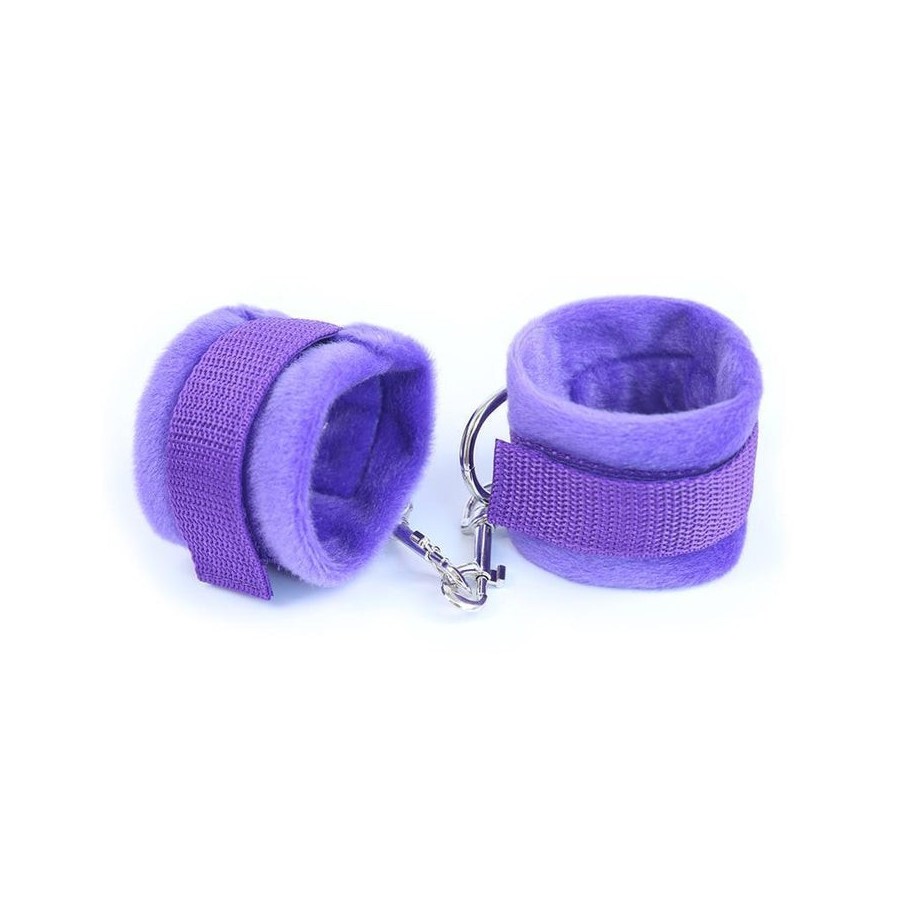Esposas de tela con velcro para muñecas con pelo largo púrpura