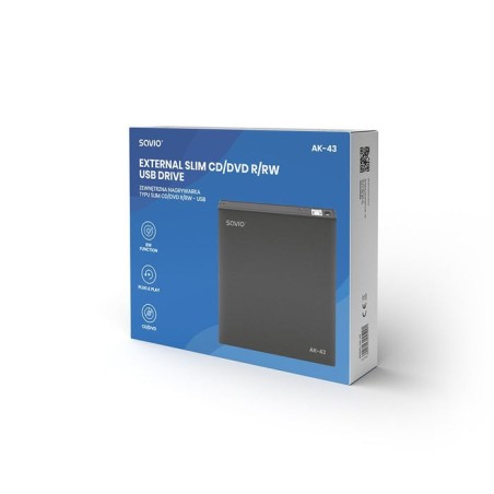 Grabadora externa savio ak-43 slim drive  cd / dvd r / rw - negro usb