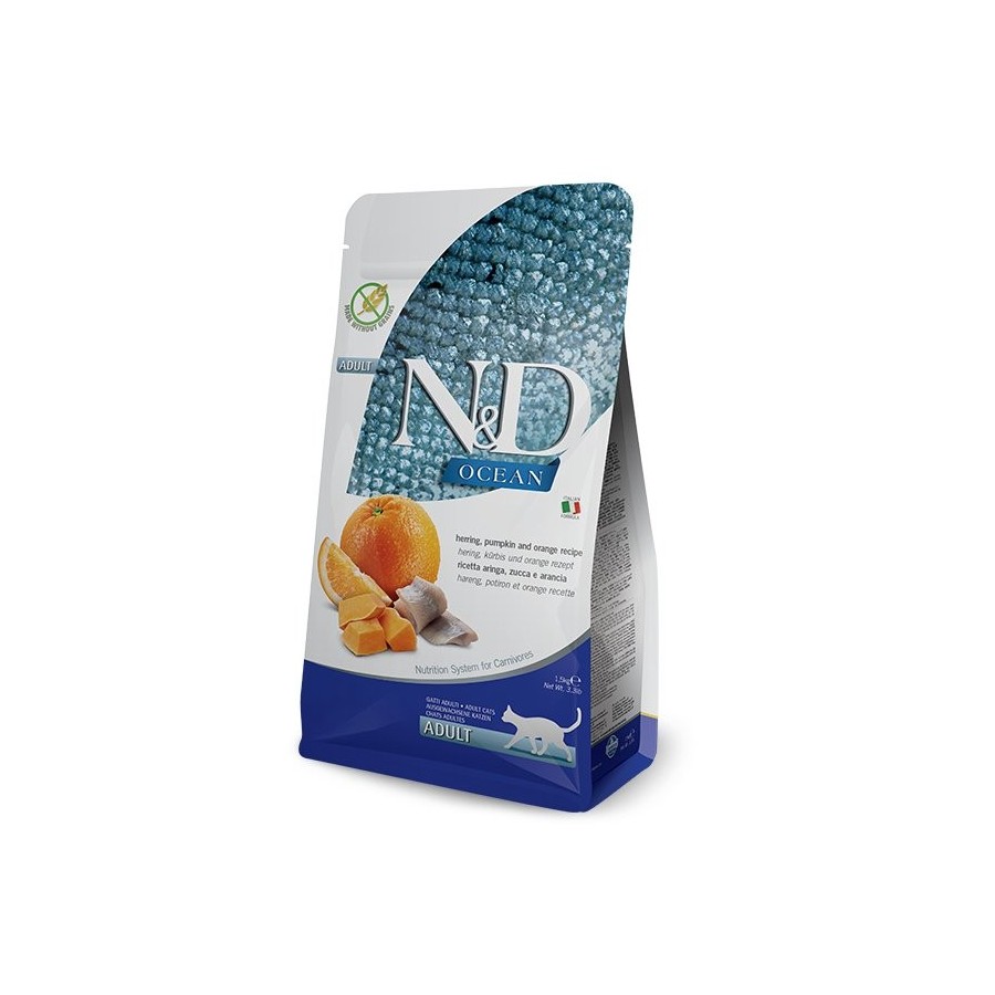 Alimento seco para gatos con arenque, calabaza y naranja 1.5kg