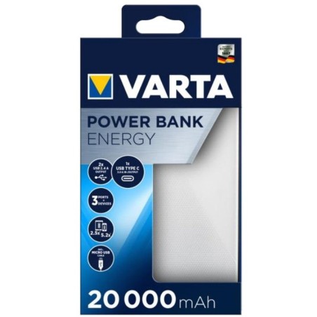 Varta power bank energy 20000 20.000mah, 2xusb a, 1xusb c