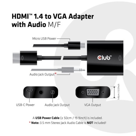 Adaptador club3d hdmi 1.4 a vga (m / f), activo con audio