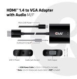 Adaptador club3d hdmi 1.4 a vga (m / f), activo con audio