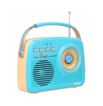 Lauson ra142 radio vintage azul crema analógica con altavoz integrado 2w am/fm batería recargable bluetooth usb sd