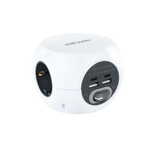 Nanocable base de 3 enchufes tipo f + 2x usb-a y 2x usb-c con interruptor - cable de 1.40m