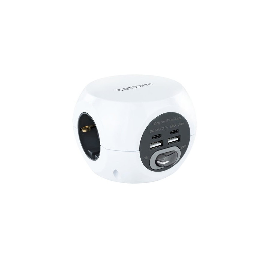 Nanocable base de 3 enchufes tipo f + 2x usb-a y 2x usb-c con interruptor - cable de 1.40m