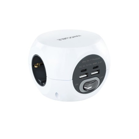 Nanocable base de 3 enchufes tipo f + 2x usb-a y 2x usb-c con interruptor - cable de 1.40m