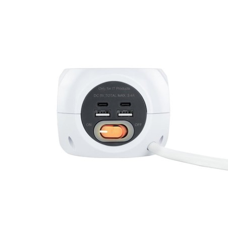 Nanocable base de 3 enchufes tipo f + 2x usb-a y 2x usb-c con interruptor - cable de 1.40m