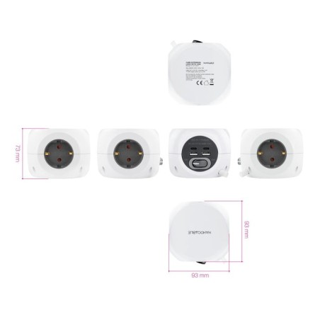 Nanocable base de 3 enchufes tipo f + 2x usb-a y 2x usb-c con interruptor - cable de 1.40m