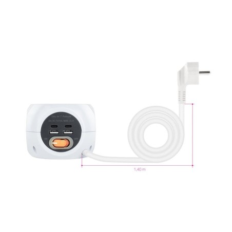 Nanocable base de 3 enchufes tipo f + 2x usb-a y 2x usb-c con interruptor - cable de 1.40m
