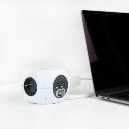Nanocable base de 3 enchufes tipo f + 2x usb-a y 2x usb-c con interruptor - cable de 1.40m