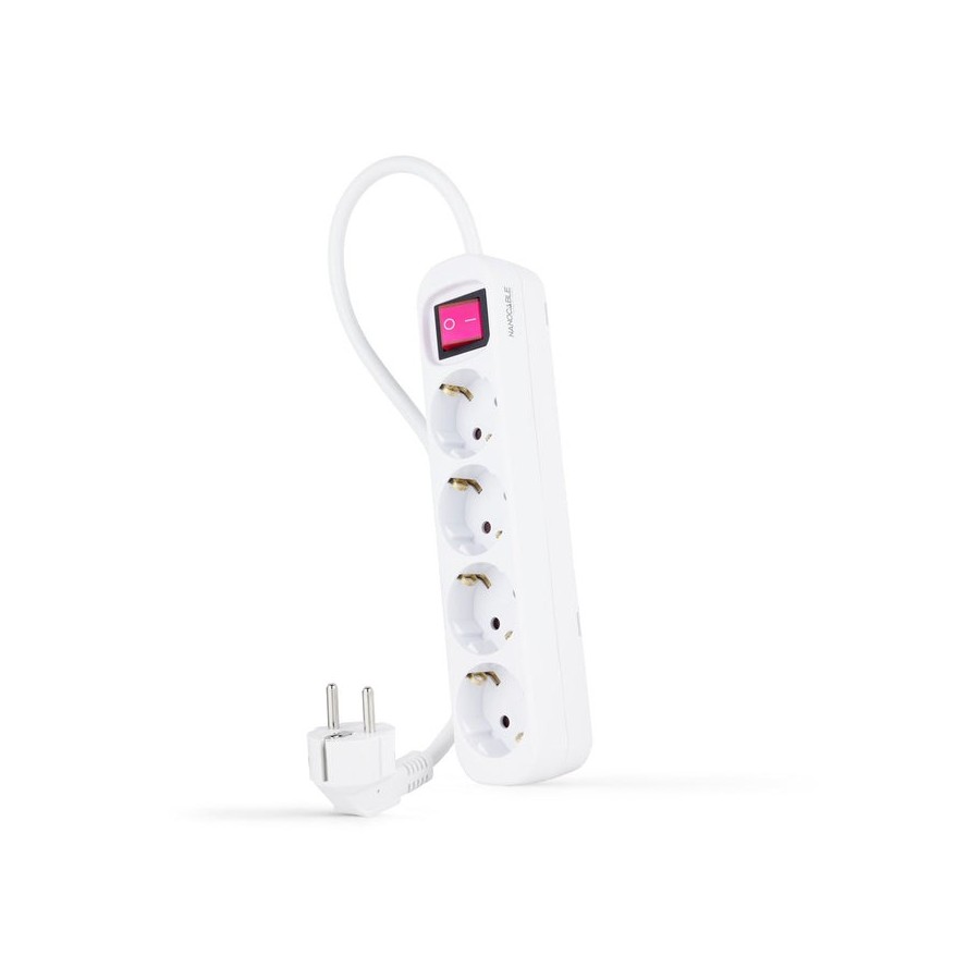 Nanocable regleta de proteccion con 4 shuckos - cable de 1.40m - interruptor on/off - blanco