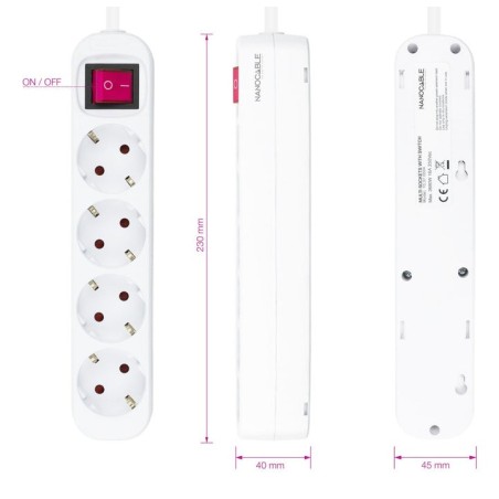 Nanocable regleta de proteccion con 4 shuckos - cable de 1.40m - interruptor on/off - blanco