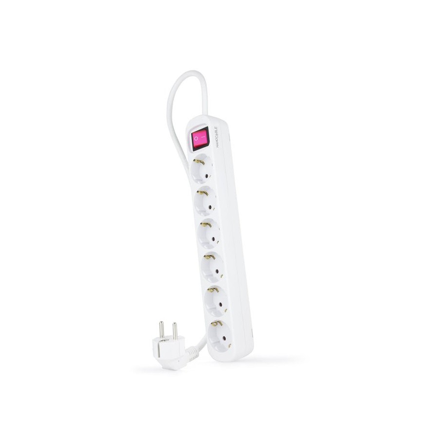 Nanocable regleta de proteccion con 6 shuckos - cable de 1.40m - interruptor on/off - blanco