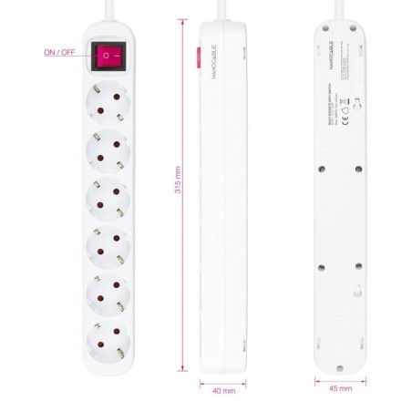 Nanocable regleta de proteccion con 6 shuckos - cable de 1.40m - interruptor on/off - blanco