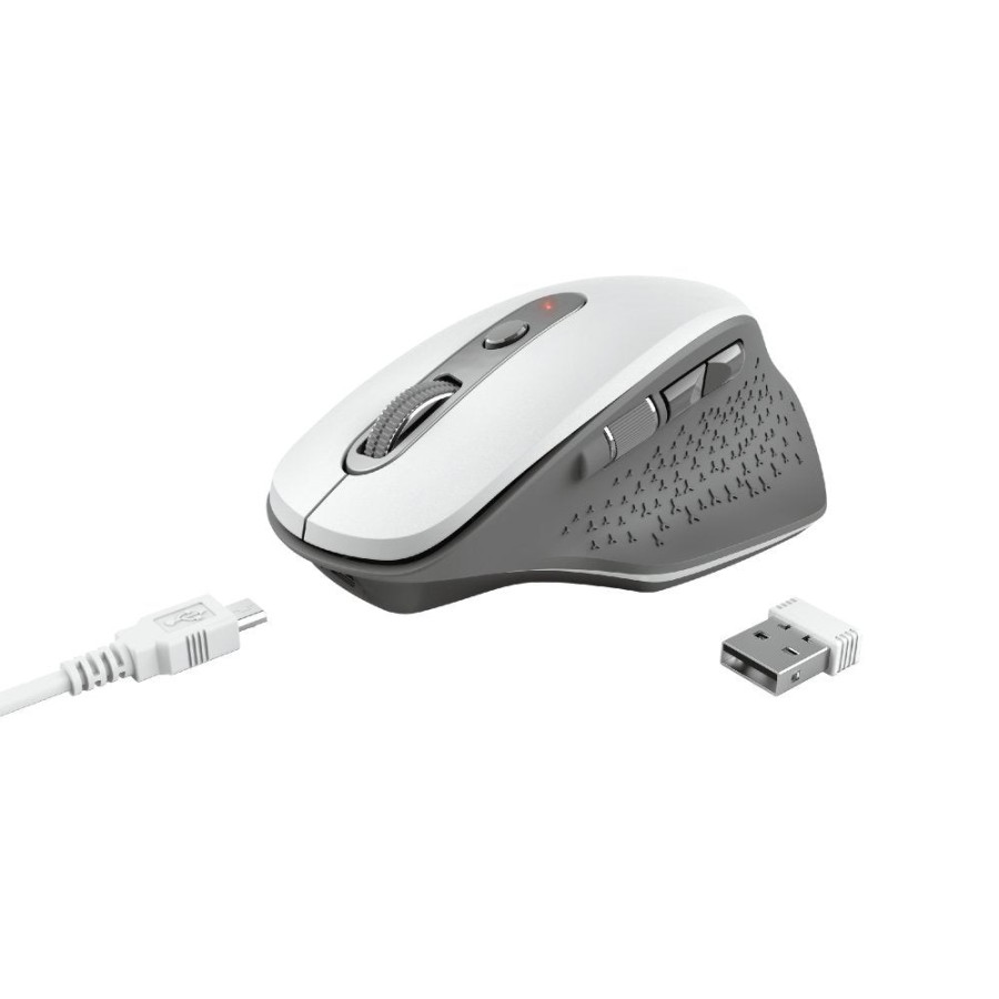 Ratón ergonómico inalámbrico trust ozaa/ hasta 2400 dpi/ blanco
