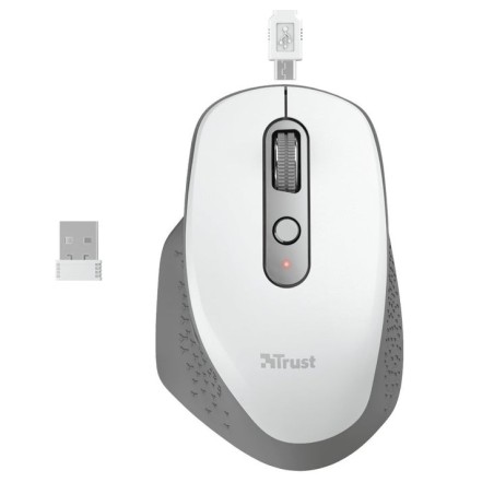 Ratón ergonómico inalámbrico trust ozaa/ hasta 2400 dpi/ blanco